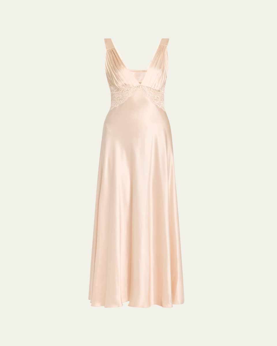 Bijoux Lace-Inset Silk Gown